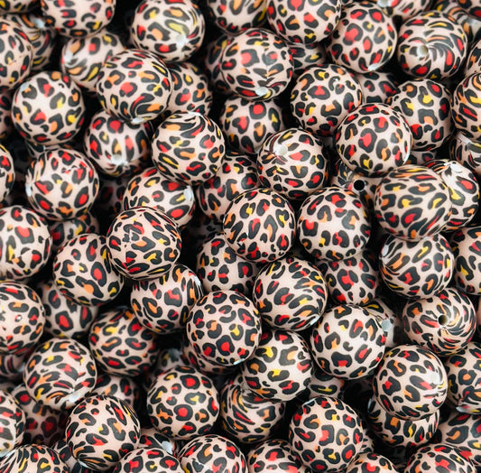 15mm Print Fall Leopard EXCLUSIVE Round Silicone Beads