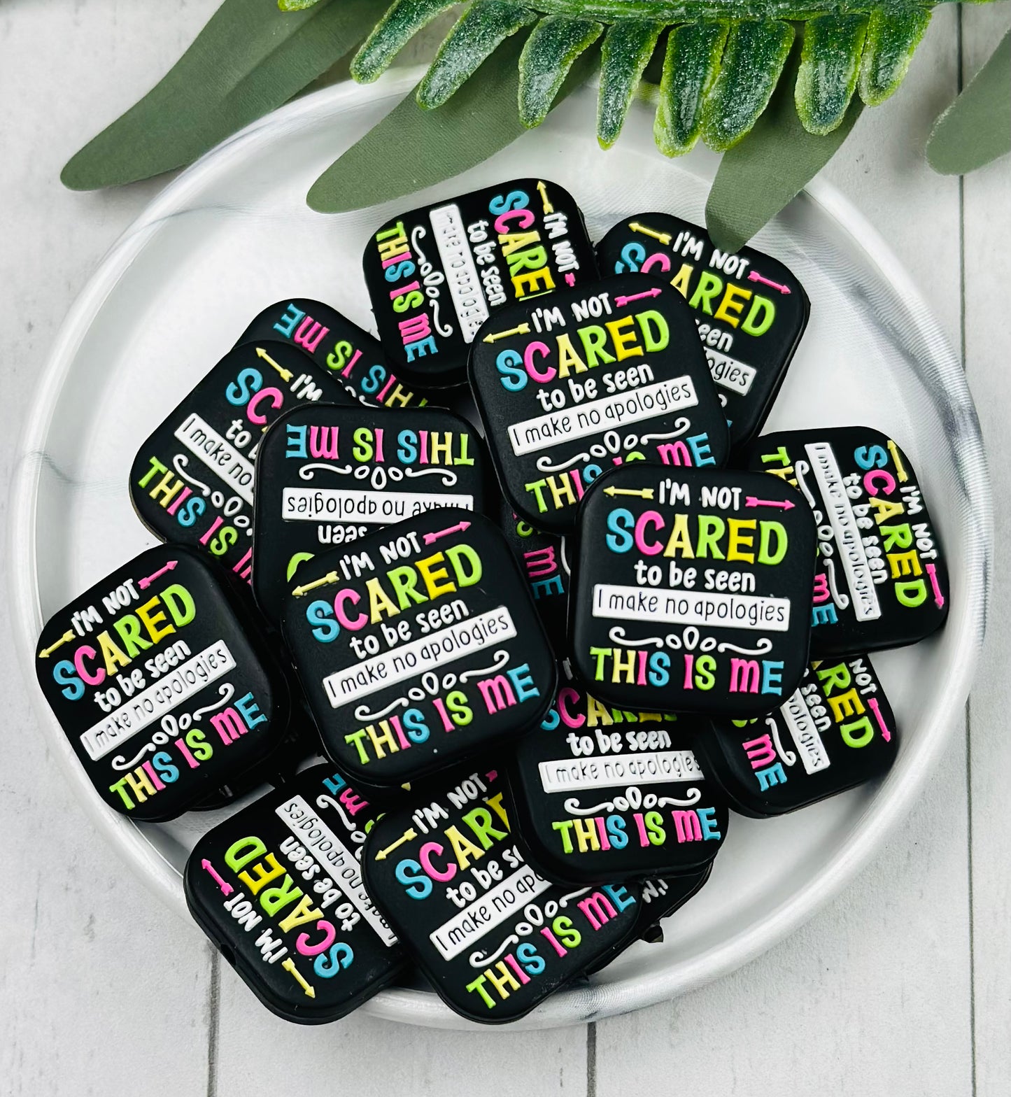 Discontinued- I'm Not Scared to Be Seen Silicone Focal Bead, Quote Focal Beads