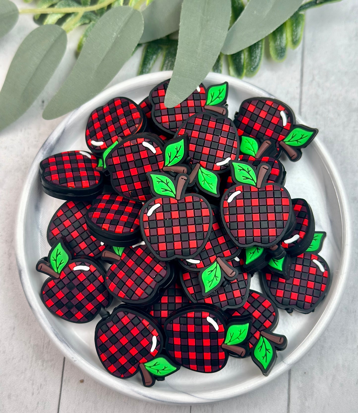 Discontinued- Plaid Apple Silicone Focal Bead, Teacher Focal