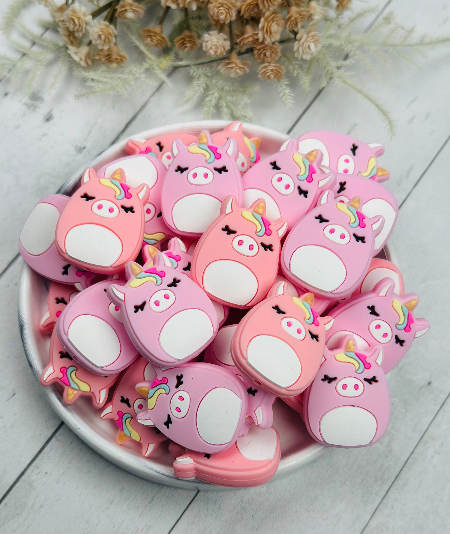 A- Fluffy Unicorn Silicone Focal Bead, Animal Shape Silicone Bead