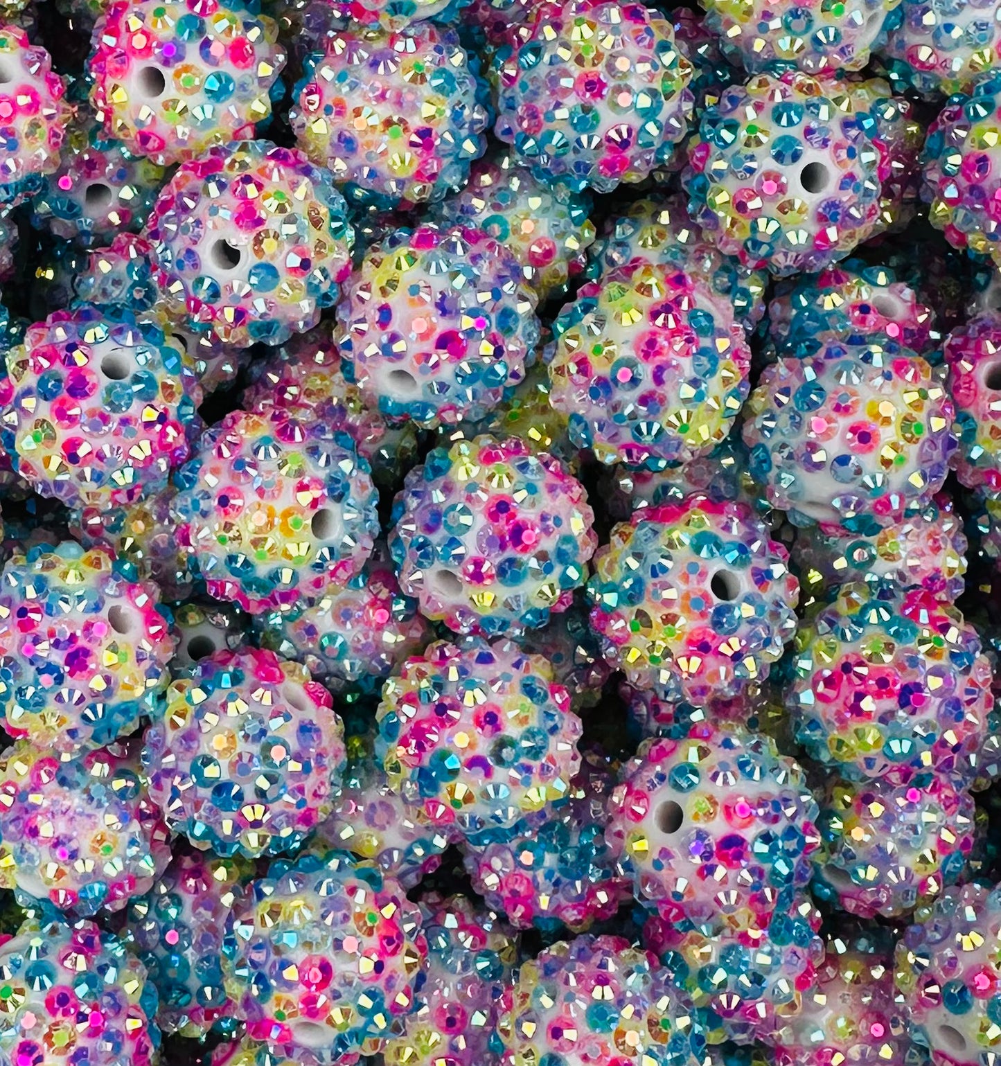 20mm Pastel Rainbow Rhinestone Round Acrylic Beads