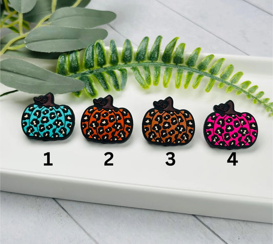 Exclusive Leopard Print Pumpkin Silicone Focal Bead, Halloween Silicone Bead