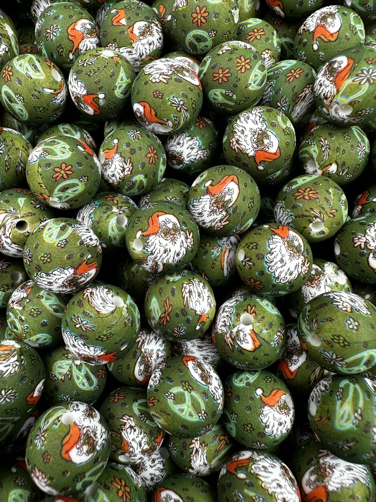 15mm Print Groovy Santa EXCLUSIVE Round Silicone Beads