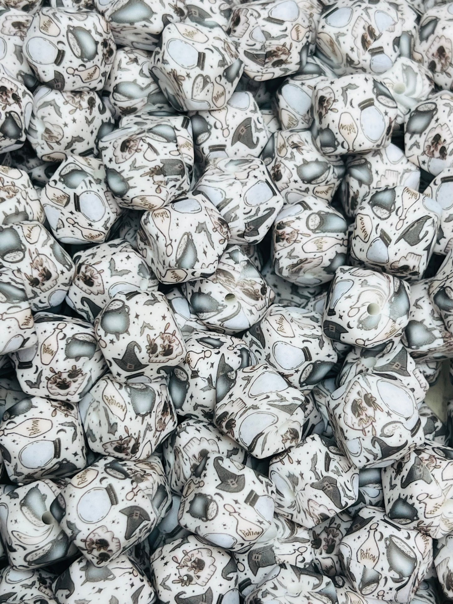 14mm Hexagon Print Witches Brew EXCLUSIVE Printed Silicone Beads