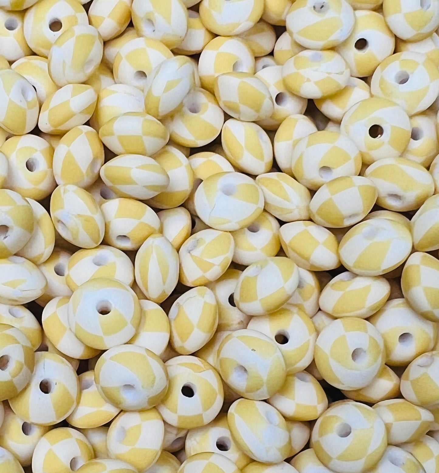 12mm Lentil Print Yellow Checker EXCLUSIVE Silicone Print Beads