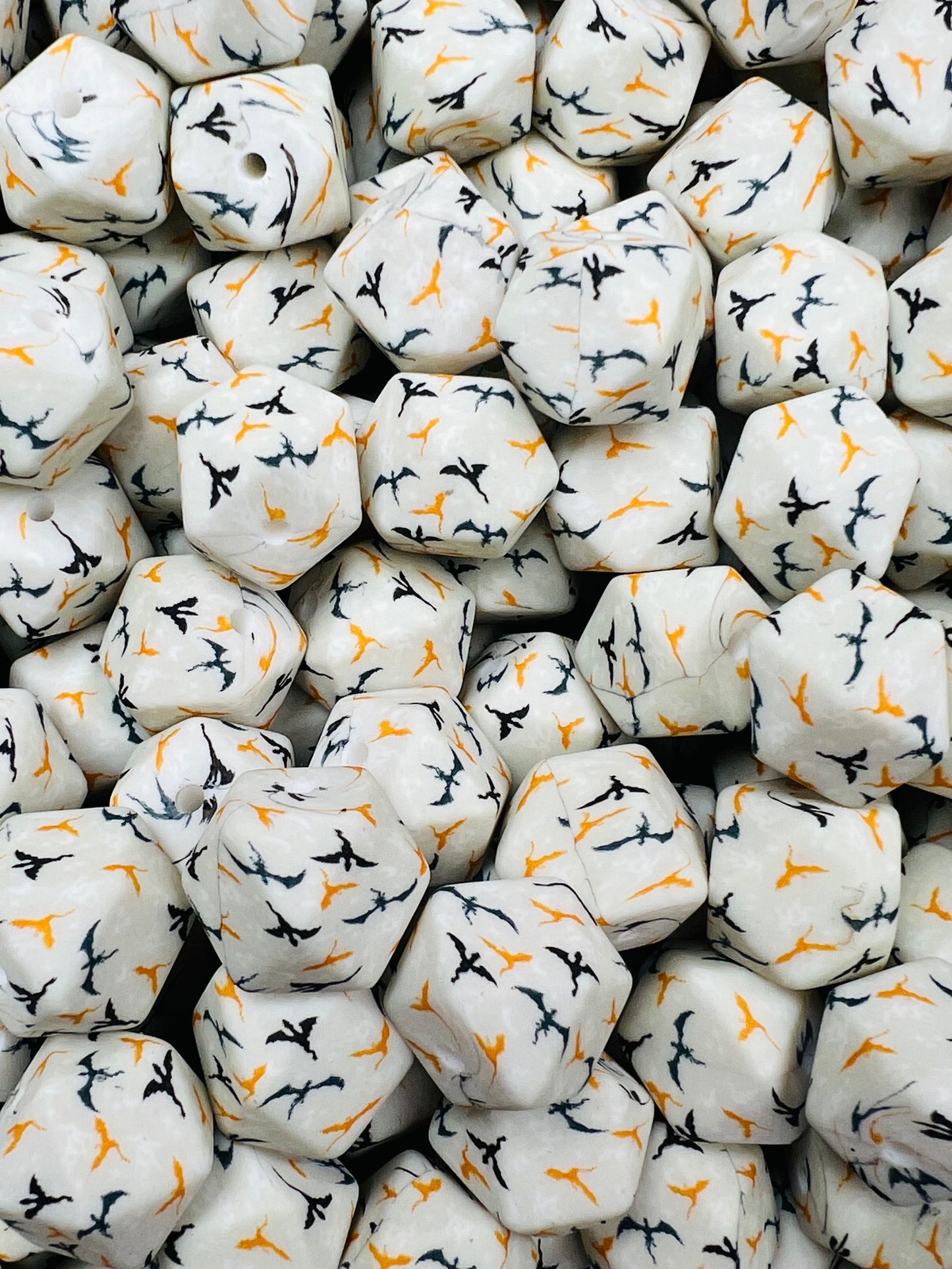 14mm Hexagon Dragons EXCLUSIVE Printed Silicone Bead