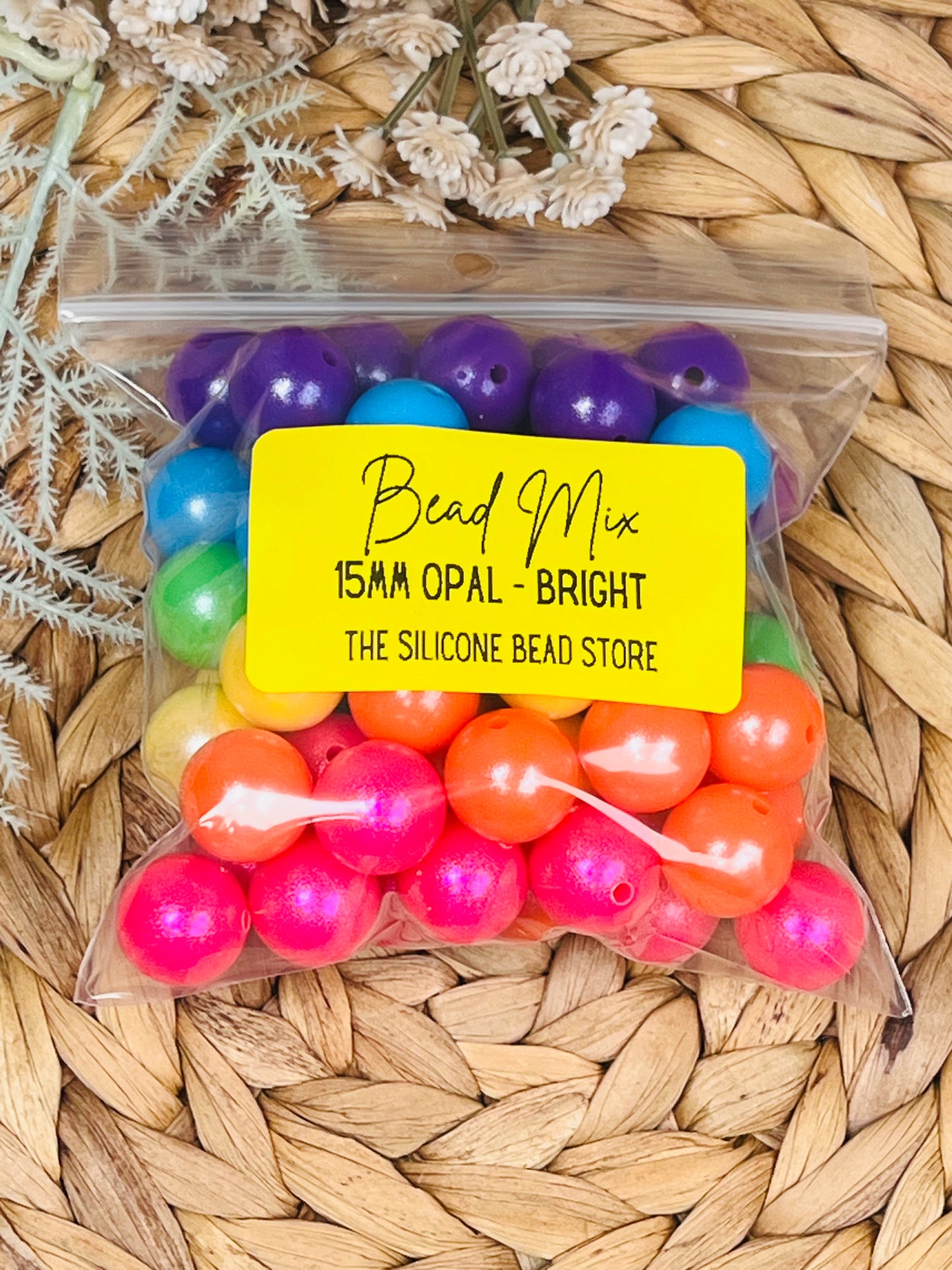 *Bead Mix- #37 15mm Opal BRIGHT Silicone Bead Mix
