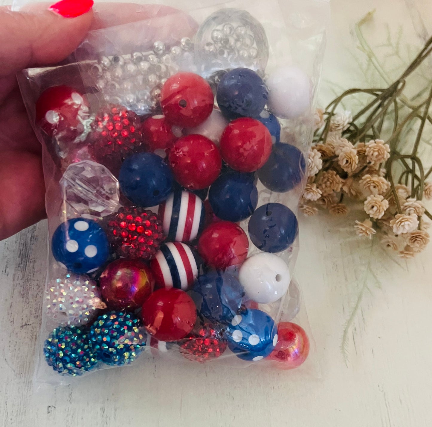 *Bead Mix- #40 20mm 4th of July Bubblegum Acrylic Bead Mix