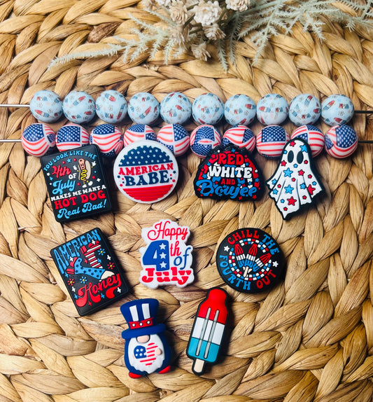 *Bead Mix #188- Starter Bundle 4th of July Bundle Silicone Beads