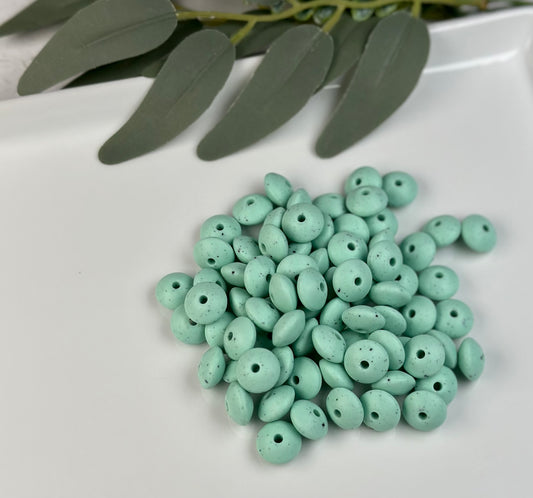 12mm Lentil Speckled Mint Silicone Bead
