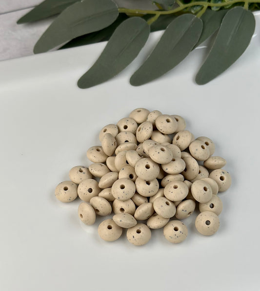 12mm Lentil Speckled Cream Silicone Bead