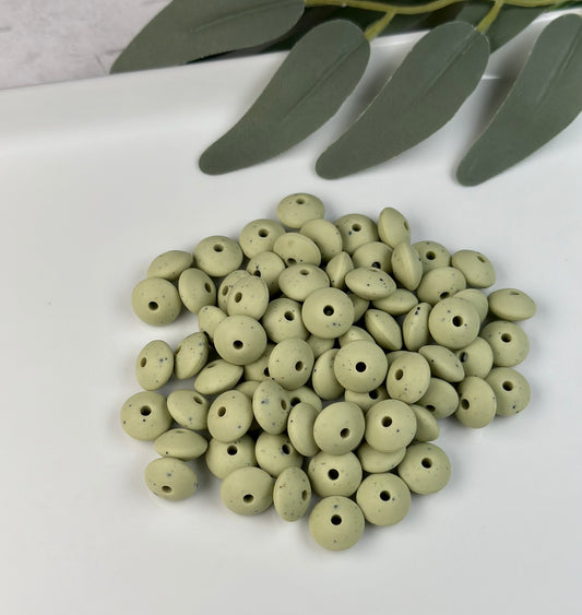 12mm Lentil Speckled Green Silicone Bead