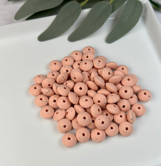 12mm Lentil Speckled Peach Silicone Bead