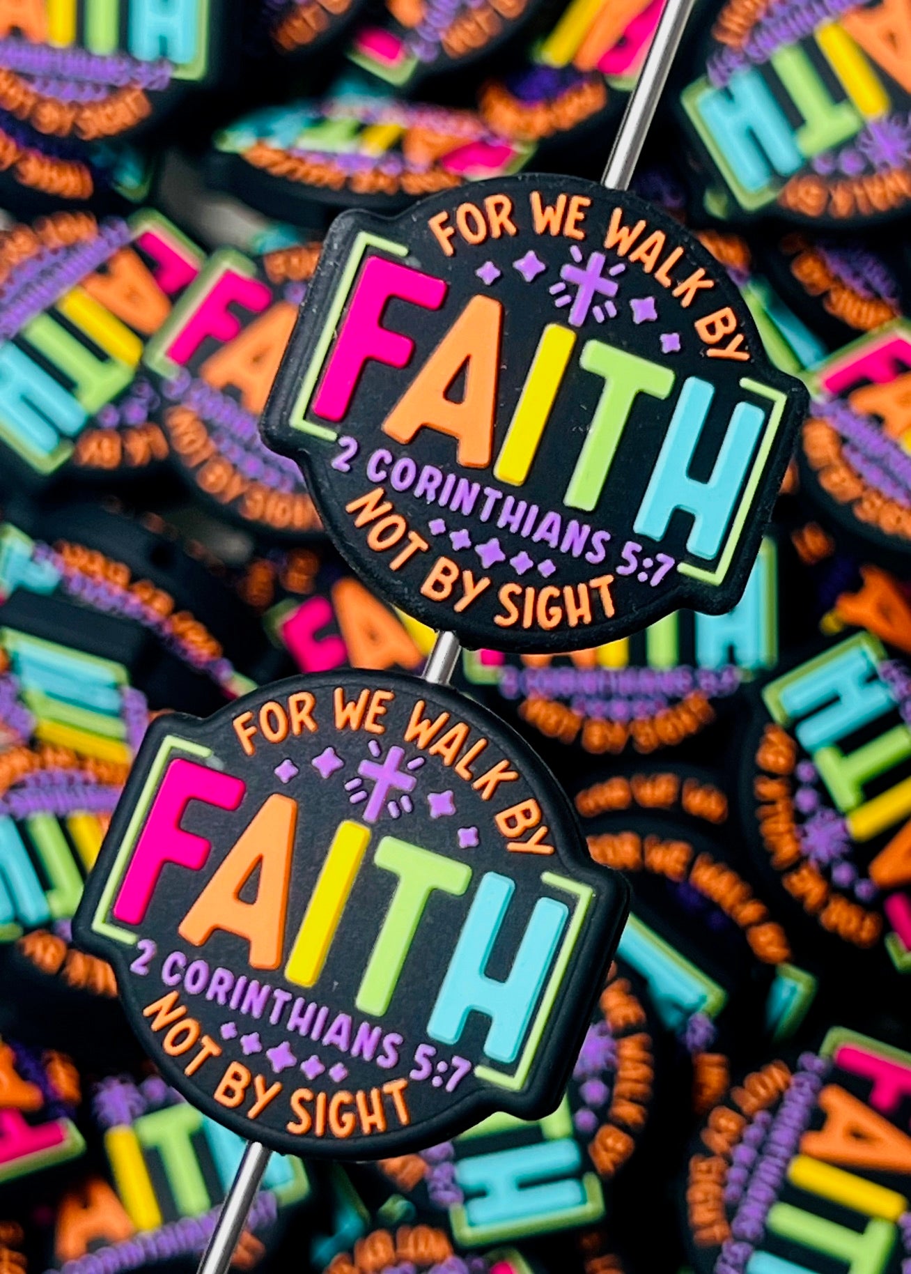 R- For We Walk By Faith Focal Bead, Religious Focal Bead