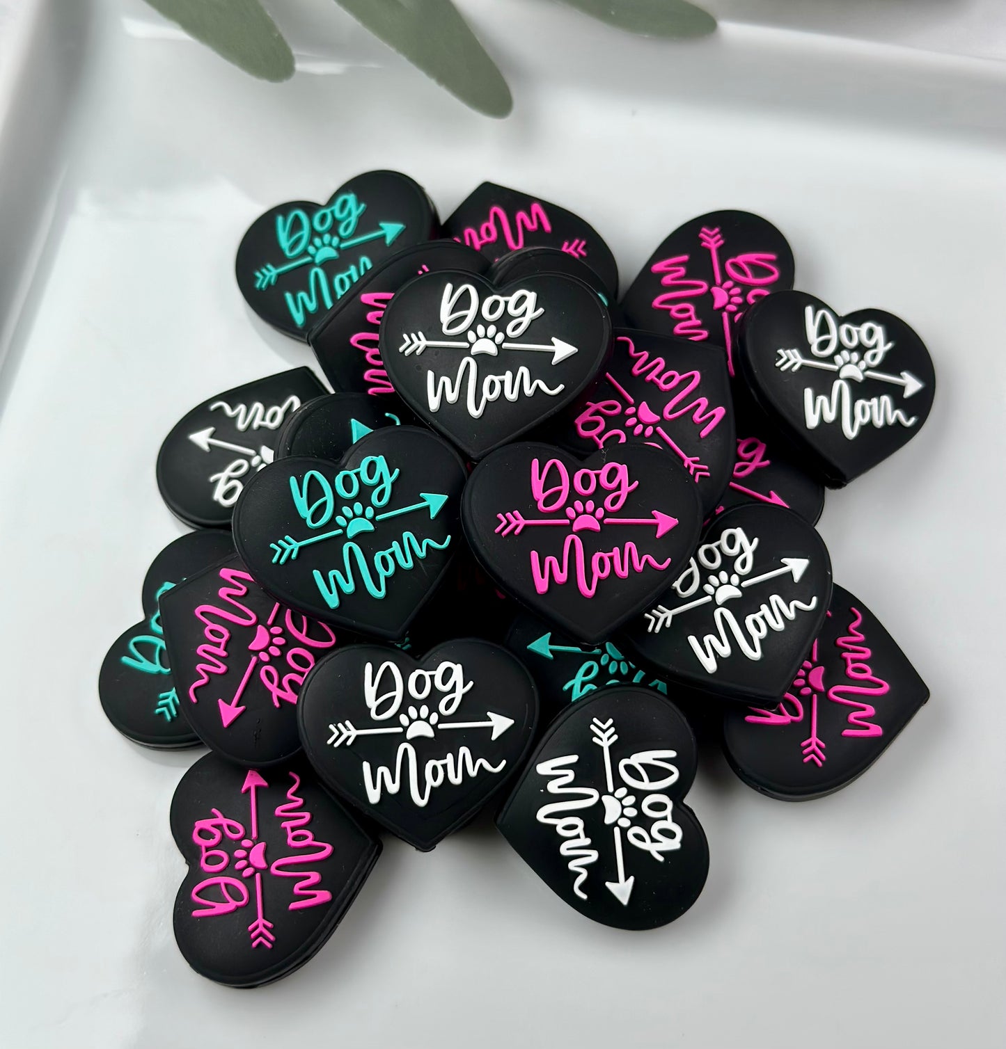 Heart Dog Mom Focal Silicone Bead, Animal Shape Focal Silicone Bead
