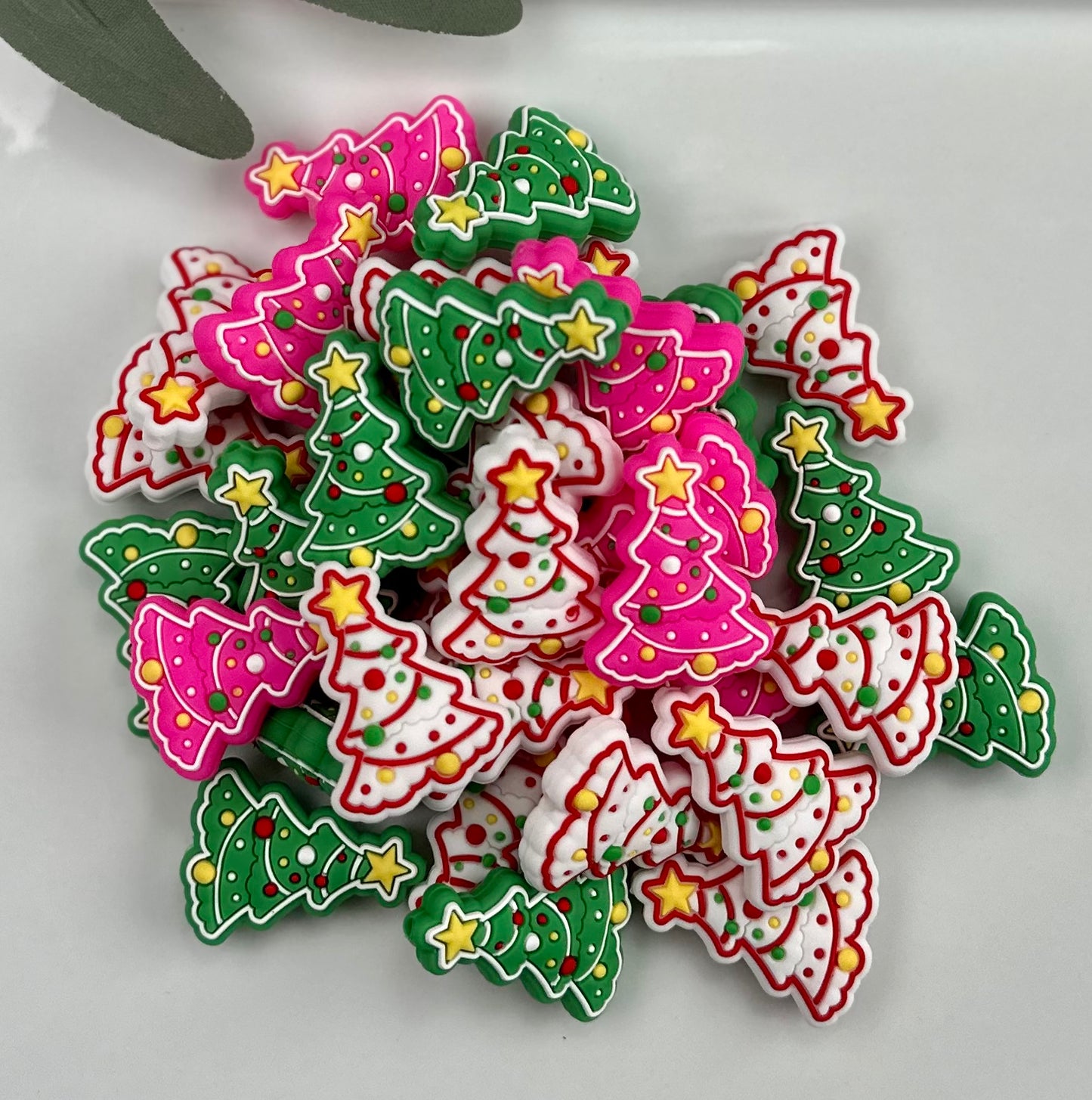 C- Cute Christmas Tree Silicone Focal Bead, Christmas Silicone Bead, Tree Shape Silicone Bead