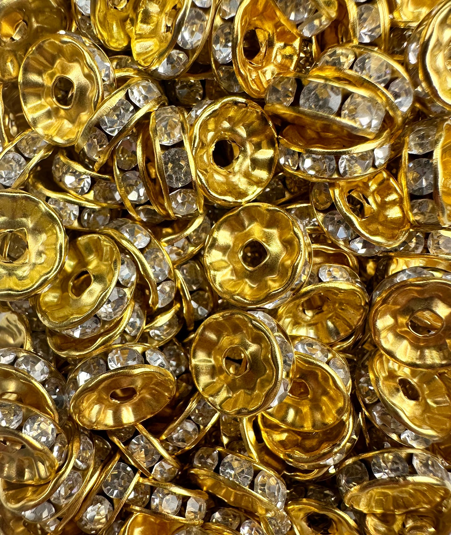 10mm Gold Rhinestone Spacer Bead- Pack of 10, Rondelle Spacer Bead