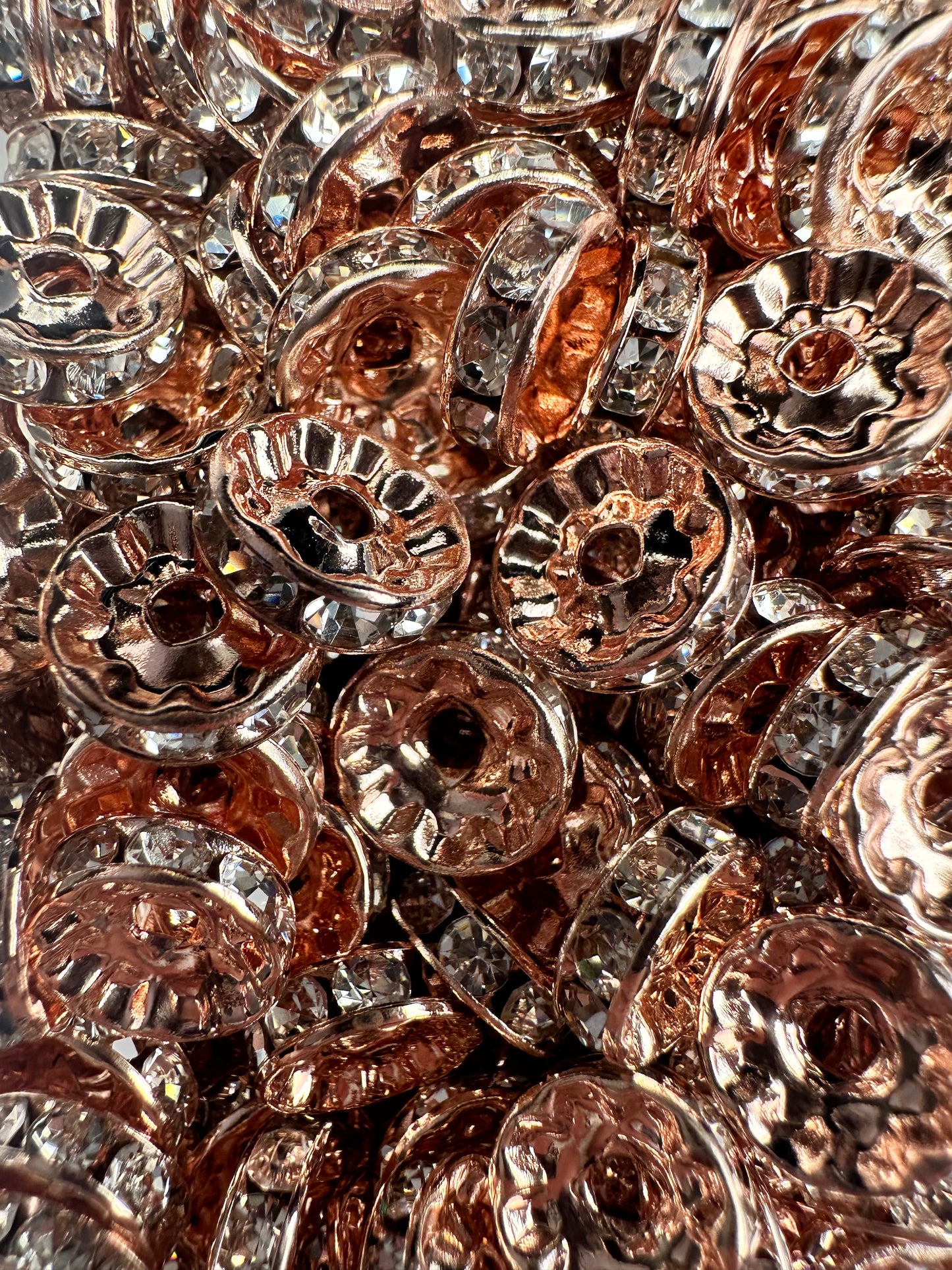 10mm Rose Gold Rhinestone Spacer Bead -Pack of 10 , Rondelle Spacer Bead