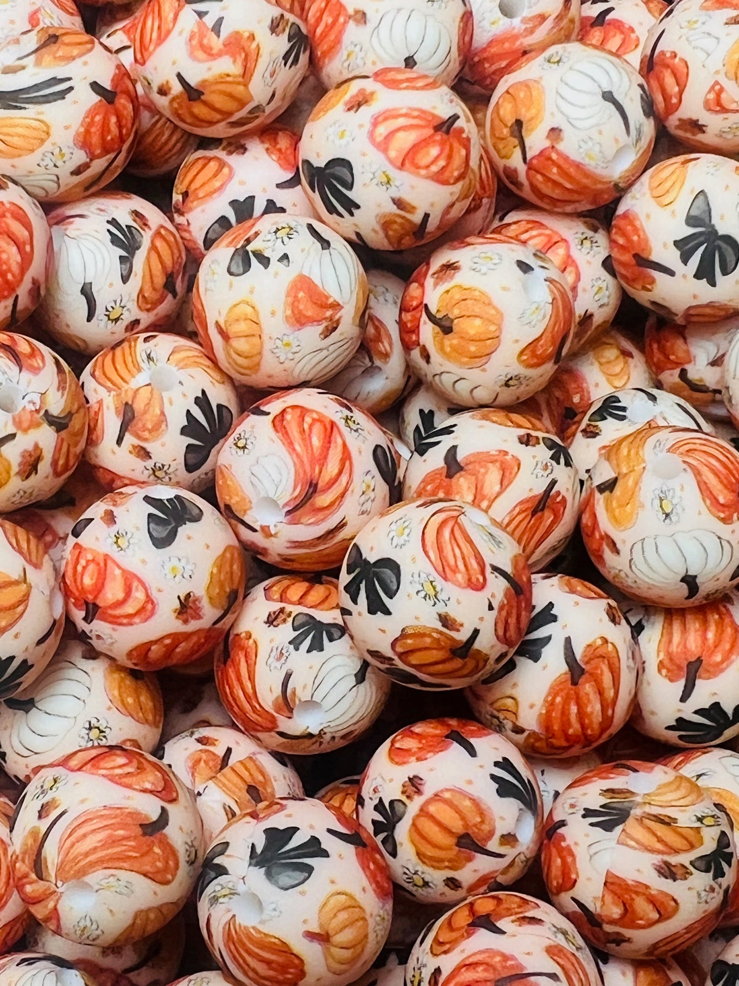 15mm Print Pumpkin Harvest Round Silicone Beads, Pumpkin Silicone Bead