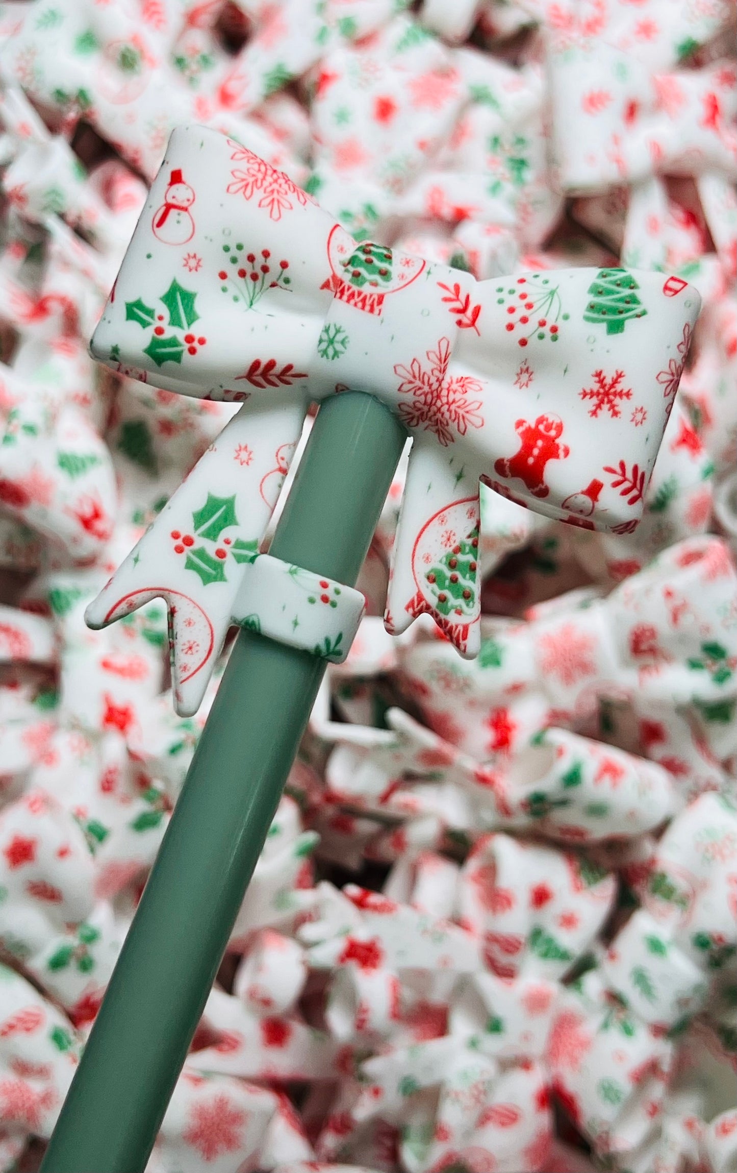 Y- Straw Topper - Christmas Printed Bow, Tumbler Accessory