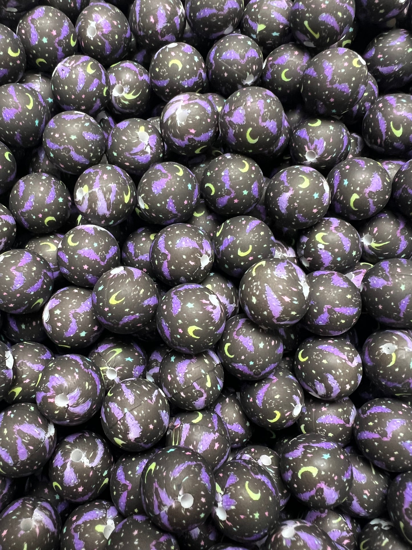 15mm Print Halloween Night Round Silicone Beads, Halloween Silicone Beads