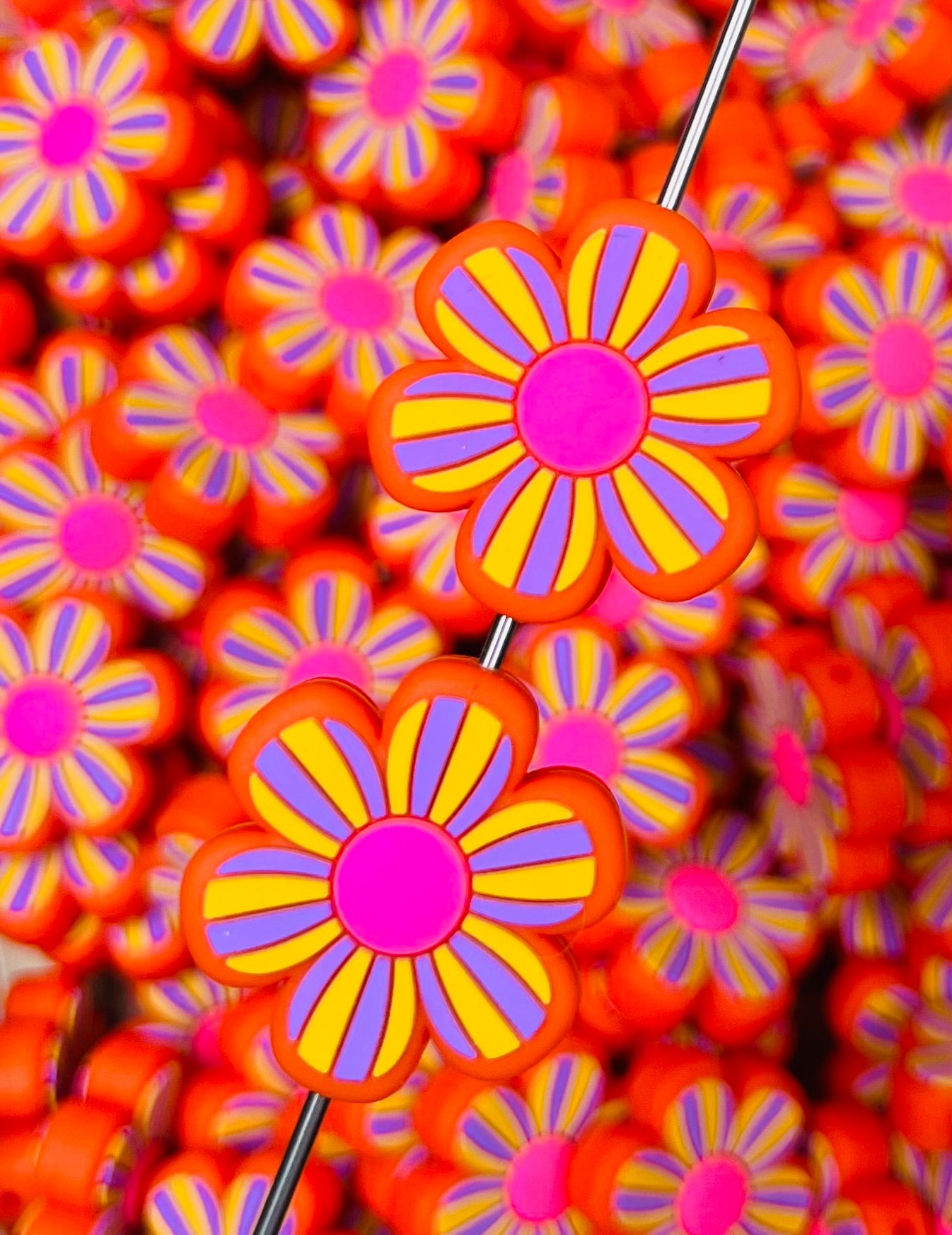 L- Golden Hour Silicone Focal Bead, Flower Focal Bead
