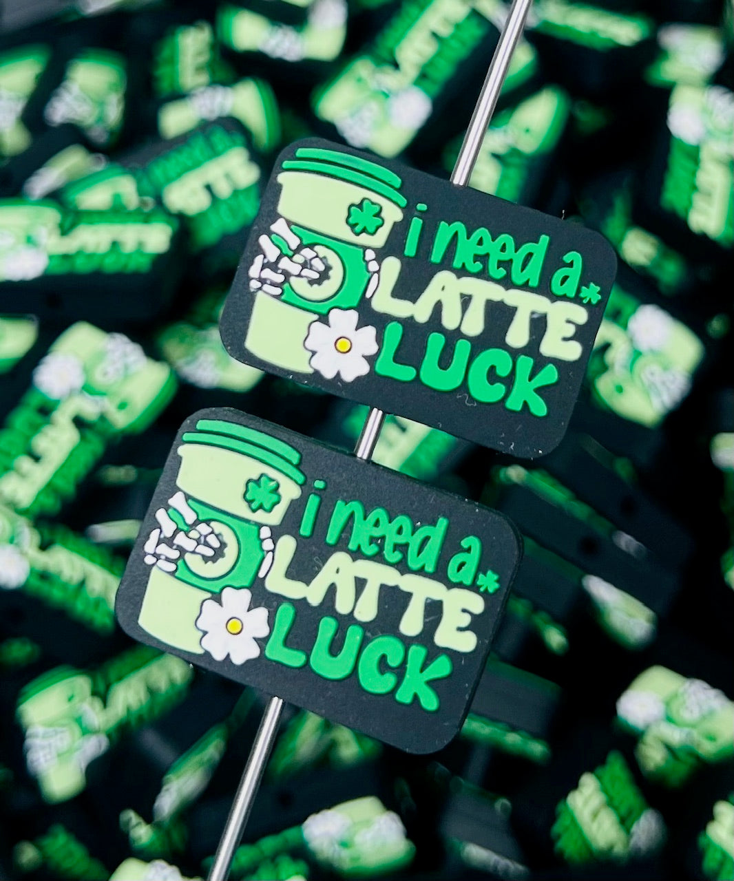 I Need a Latte Luck EXCLUSIVE Focal Bead, St. Patrick's Day Silicone Bead