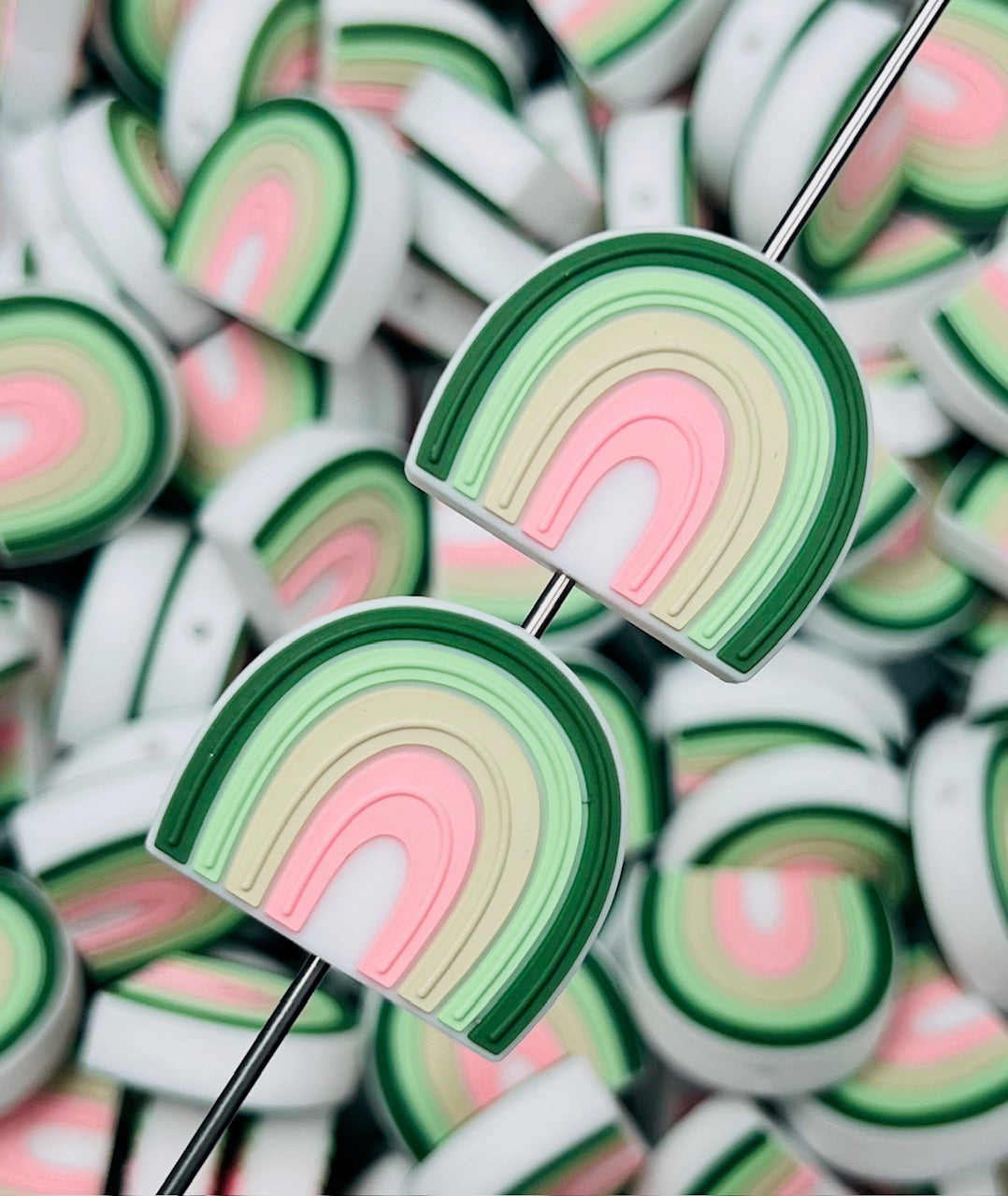 Emerald Stripes Rainbow EXCLUSIVE Silicone Focal Bead, Rainbow Shape Silicone Bead