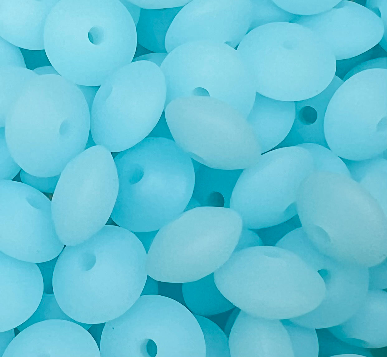 12mm Lentil Solid Frosted Blue Silicone Beads