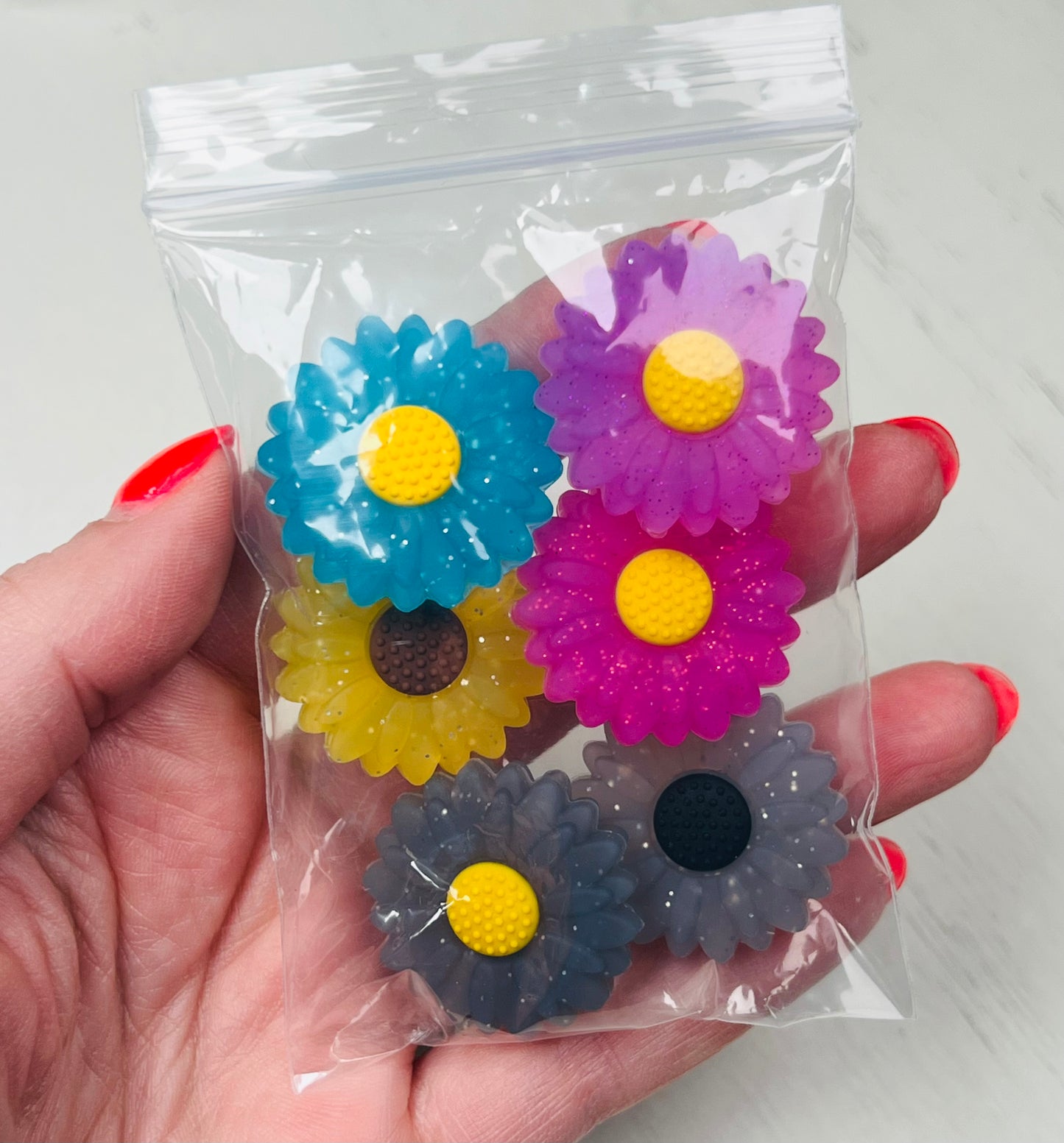 * Bead Mix - 30mm Glitter Sunflower Pack Silicone Focal Bead, Daisy Silicone Bead, Flower Shape Silicone Bead
