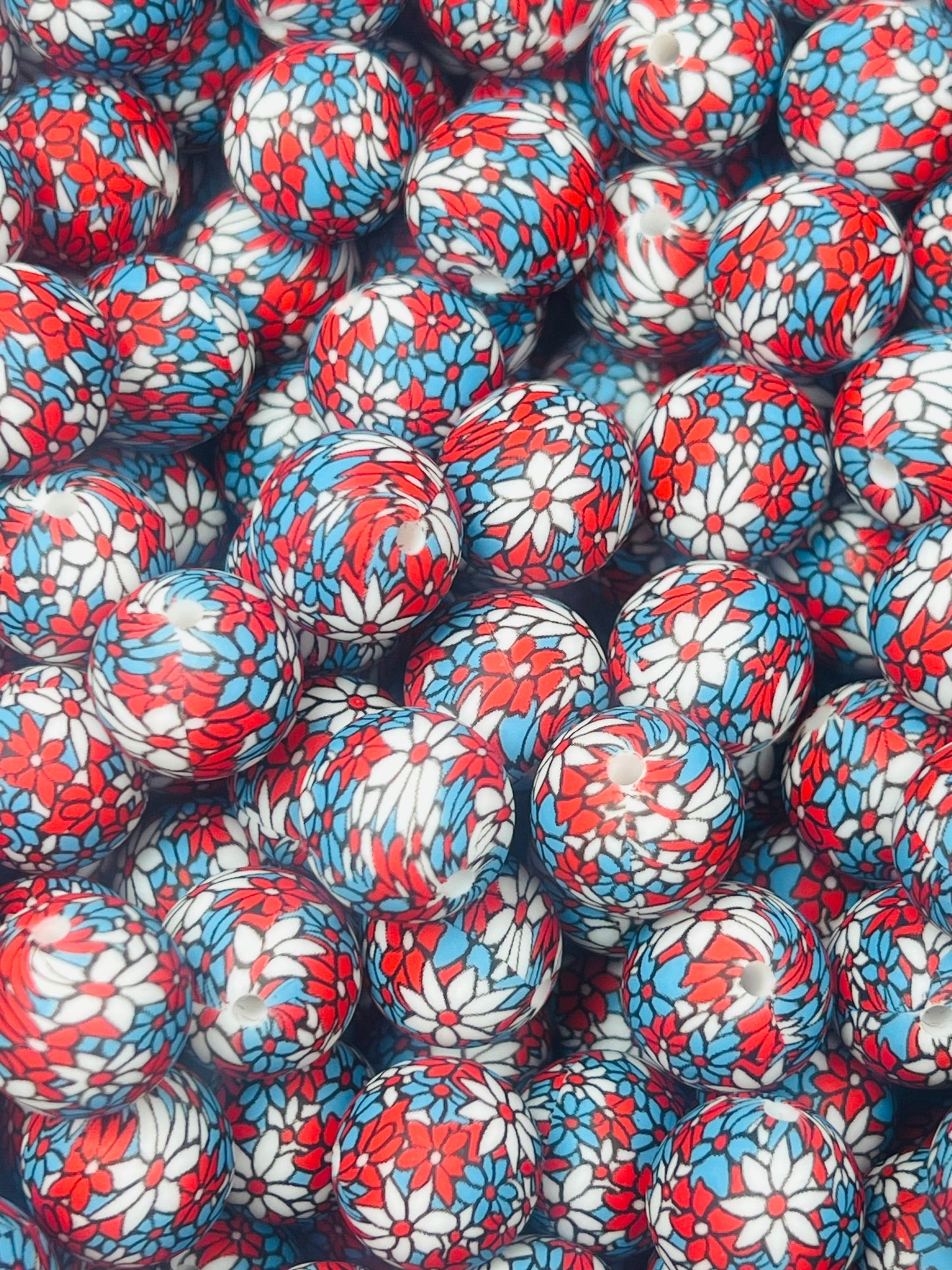 15mm Print USA Flower Bead EXCLUSIVE Print Round Silicone Beads