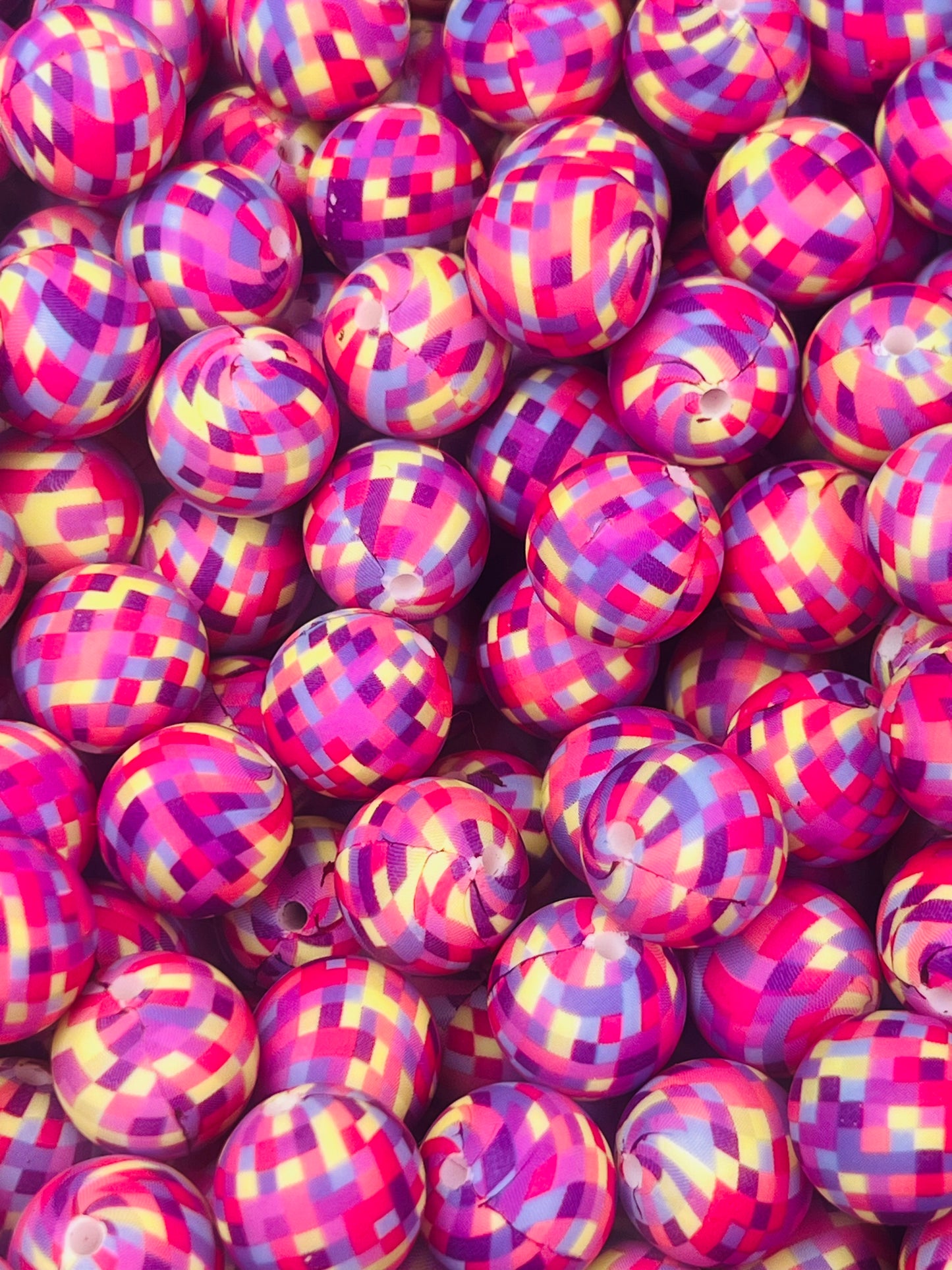 15mm Print RETRO Disco Print Round Silicone Beads