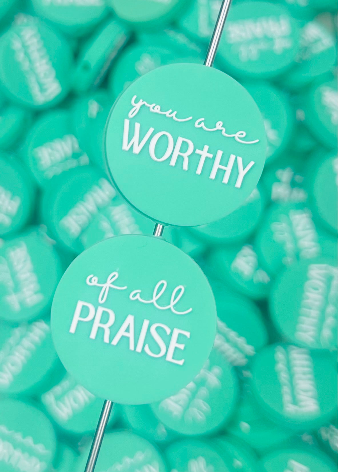 R- You are Worthy of All Praise Silicone Focal Bead, Religious Silicone Focal Bead