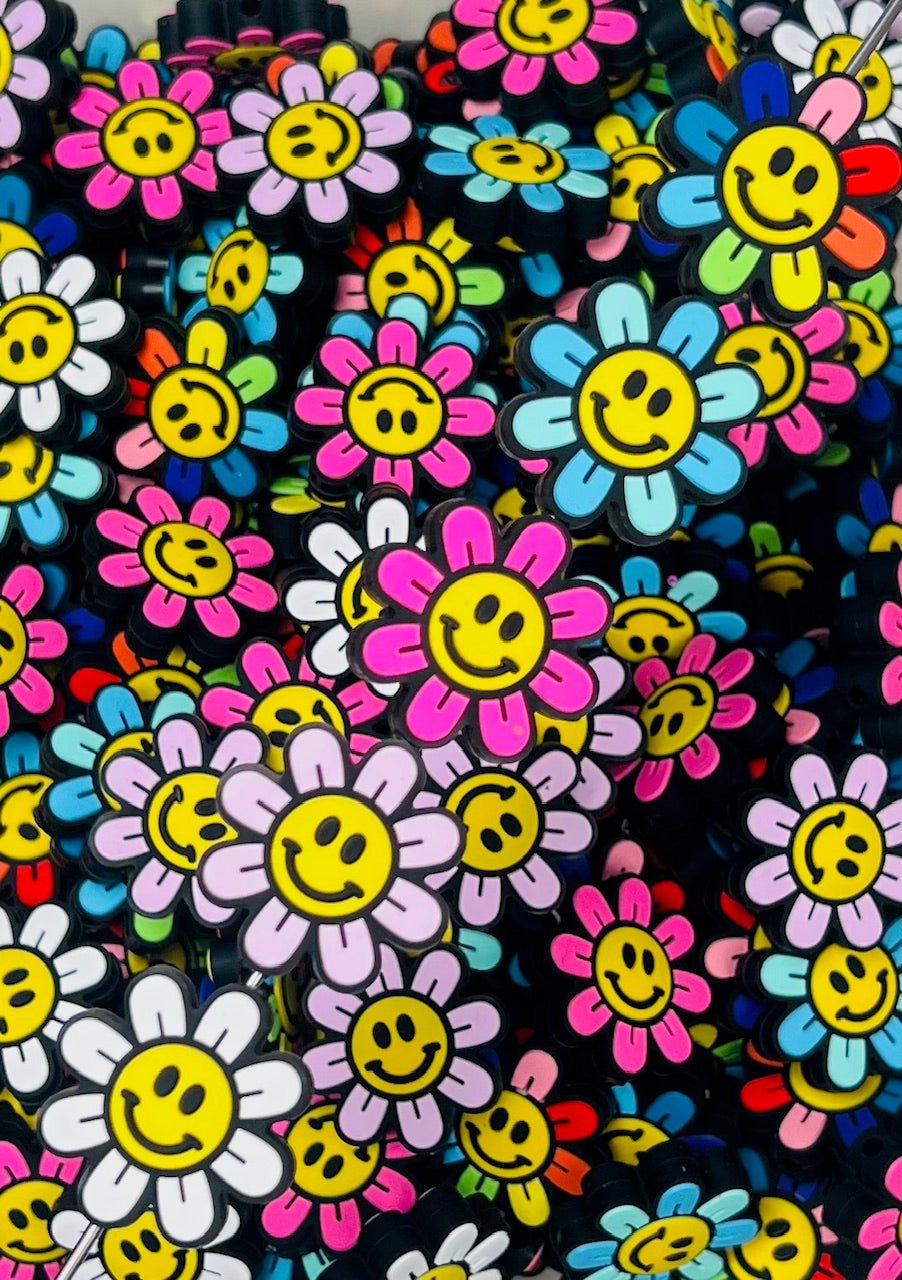 L- Happy Daisy Silicone Focal Bead, Flower Focal Bead