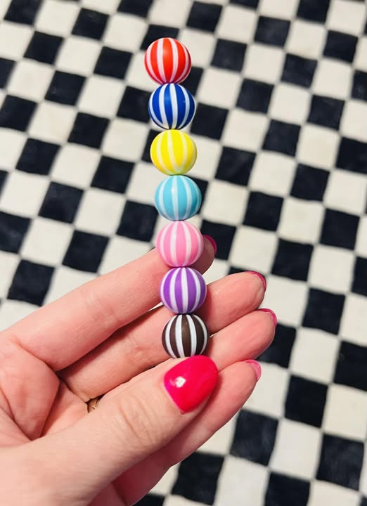 15mm Print Candy Stripes Round Silicone Beads