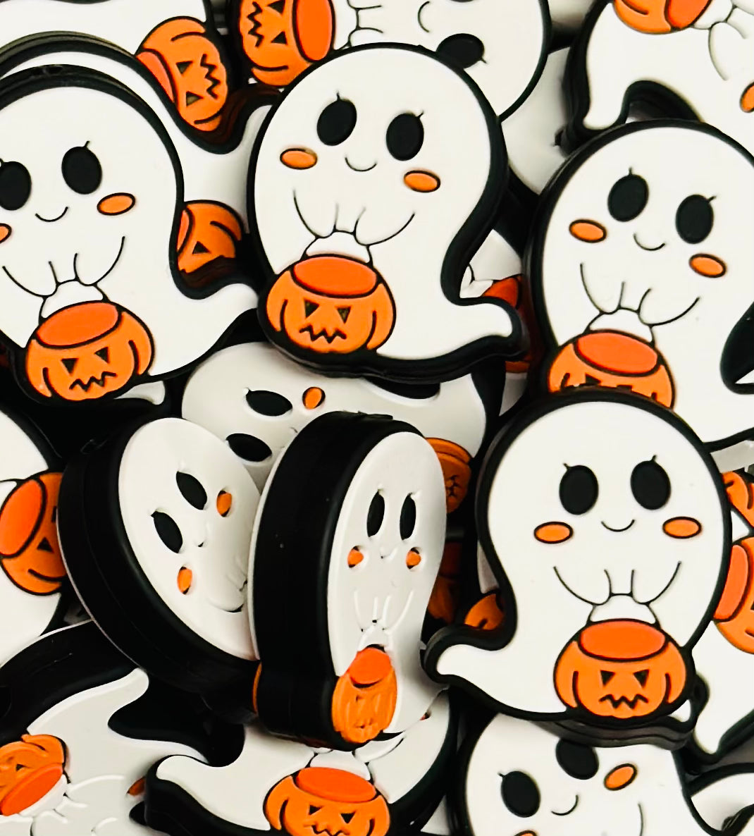Discontinued - Trick or Treat Ghost Focal Silicone Bead, Halloween Silicone Bead, Skull Shape Silicone Bead