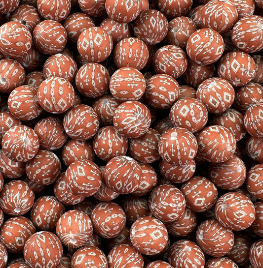 15mm Print Rustic Aztec EXCLUSIVE Round Silicone Beads