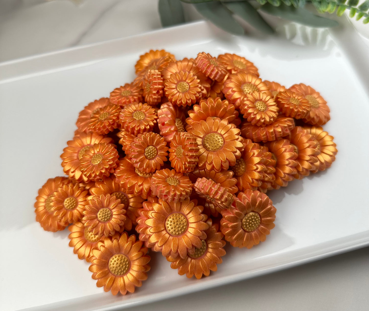 Discontinued- Golden Pink Sunflower Silicone Focal Bead, Daisy Silicone Bead, Flower Shape Silicone Bead
