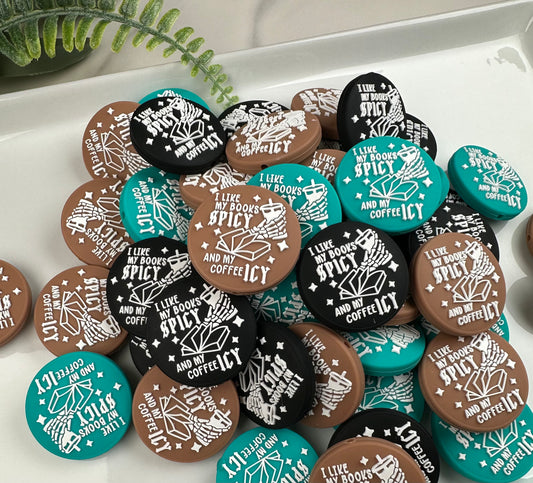 B- I Like My Books Spicy and My Coffee Icy EXCLUSIVE Silicone Focal Bead, Book Silicone Focal Bead