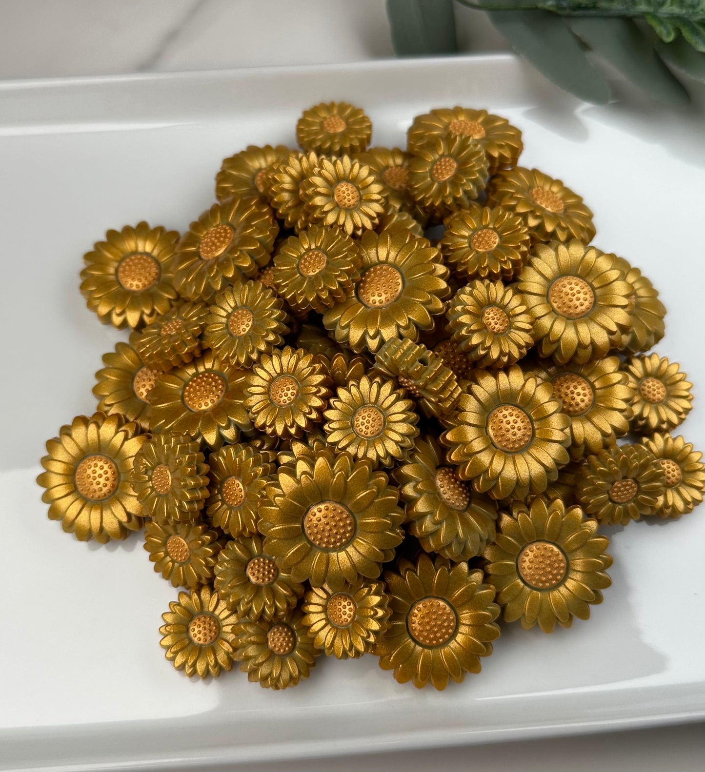 Discontinued- Golden Green Sunflower Silicone Focal Bead, Daisy Silicone Bead, Flower Shape Silicone Bead