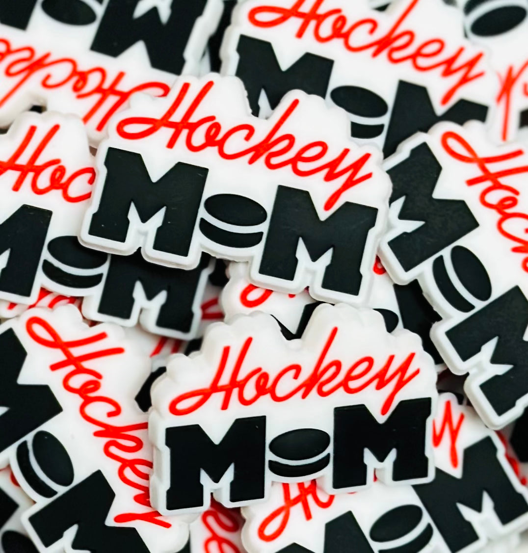 P- Hockey Mom Focal Silicone Bead, Sports Focal Silicone Bead