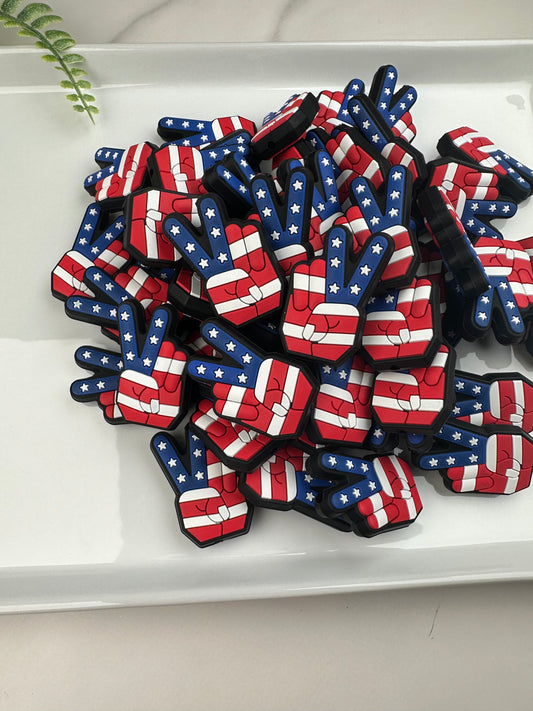 U- USA Peace Hand Sign Silicone Focal Bead, Shape Silicone Bead