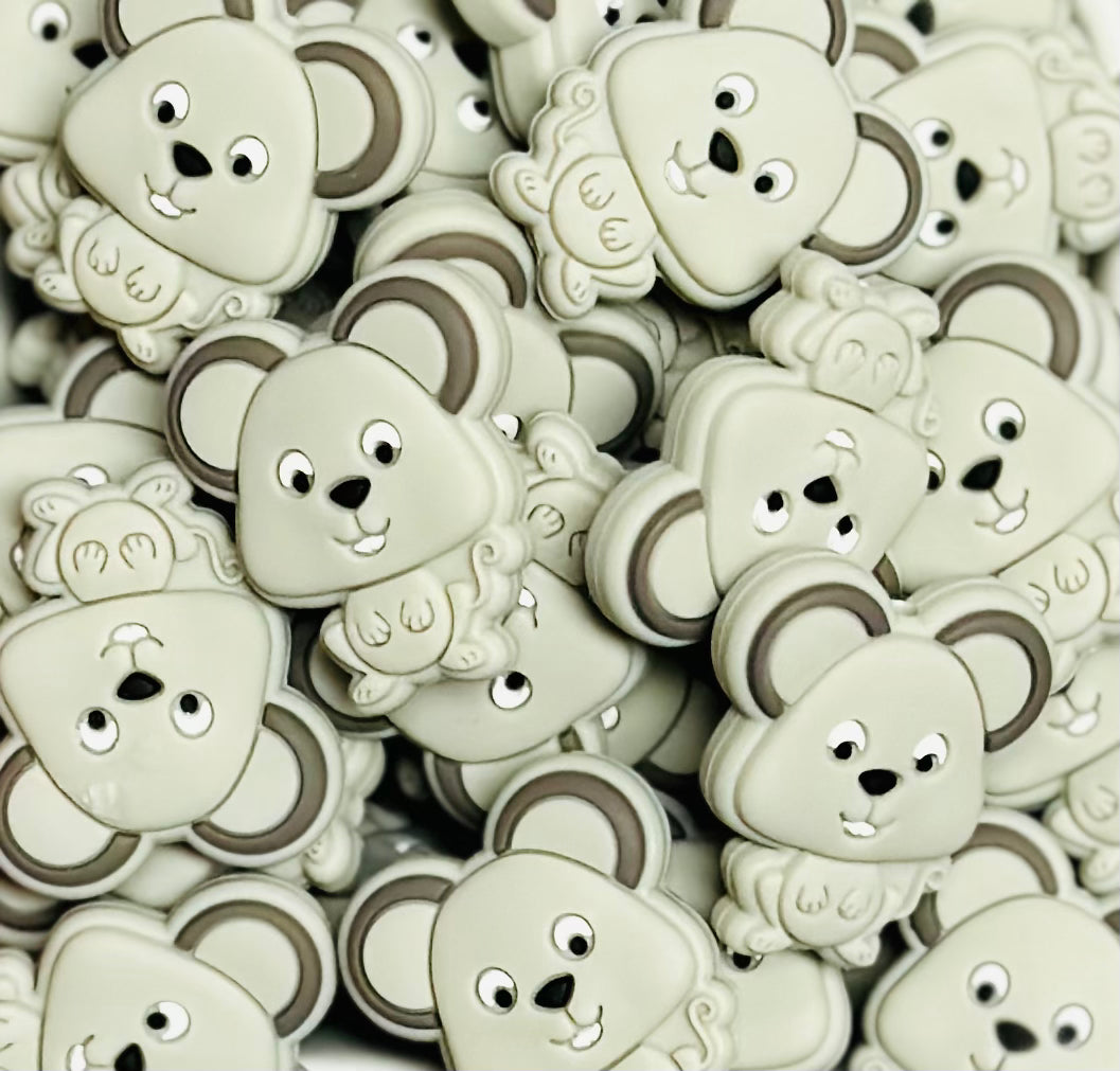Discontinued- Grey Mouse Silicone Focal Bead, Animal Shape Silicone Bead, Farm Focal