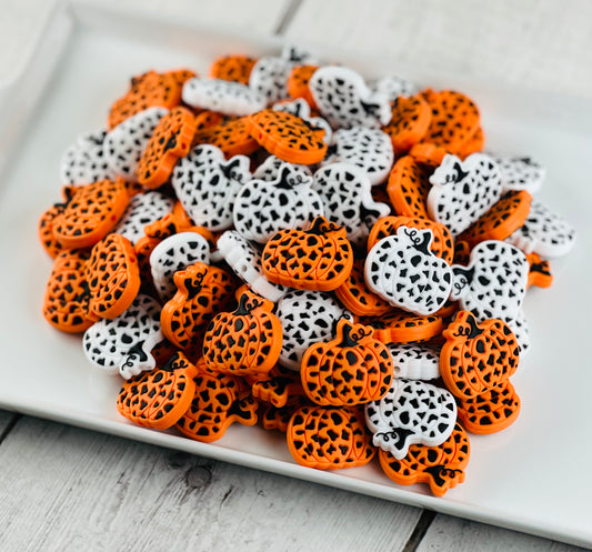 Exclusive Cow Print Pumpkin Silicone Focal Bead, Halloween Silicone Bead