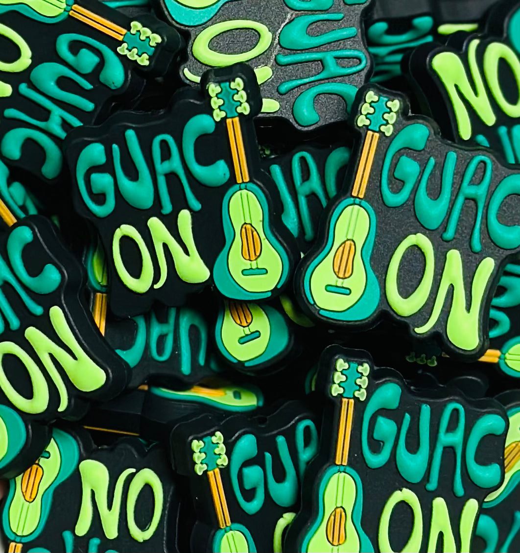 Discontinued- Guac On Silicone Focal Bead, Avocado Guitar Silicone Bead