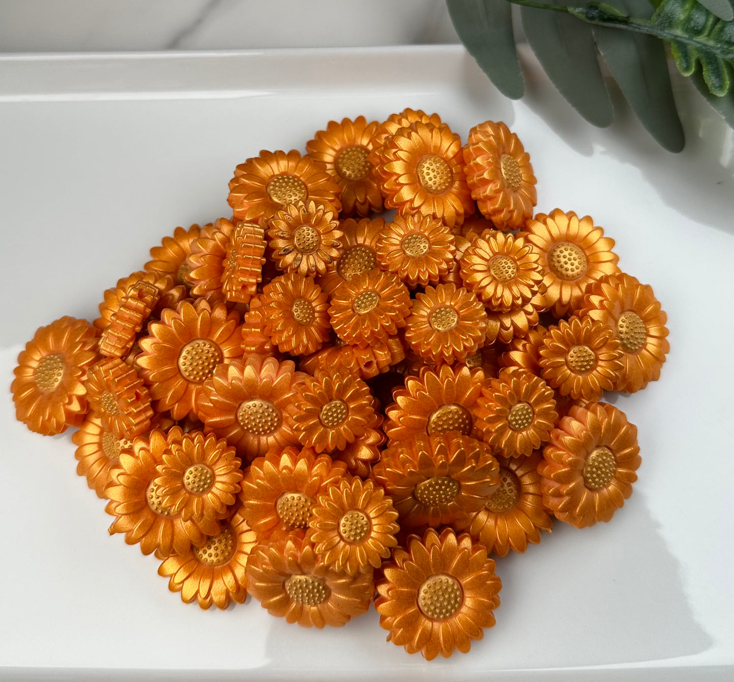 Discontinued- Golden Coral Sunflower Silicone Focal Bead, Daisy Silicone Bead, Flower Shape Silicone Bead
