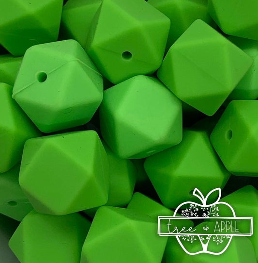 14mm Hexagon Lime Green Silicone Beads