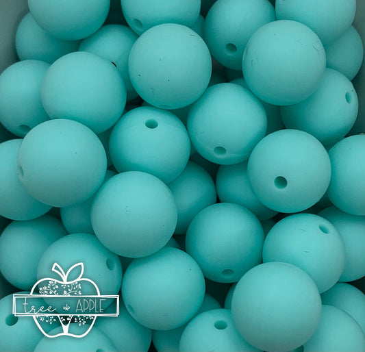 15mm Solid Aqua Round Silicone Beads