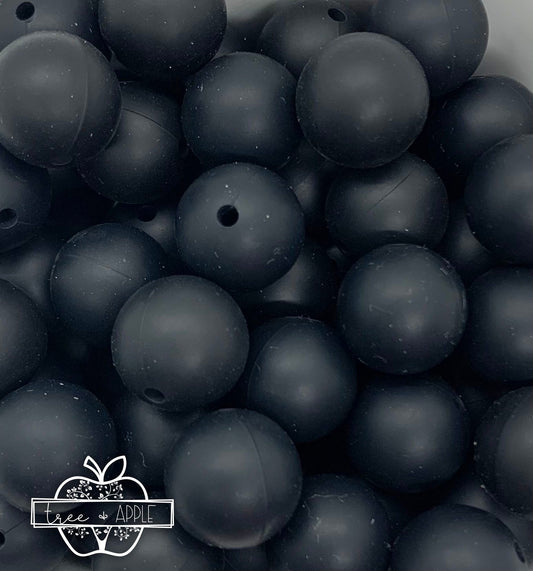 15mm Solid Black Round Silicone Beads
