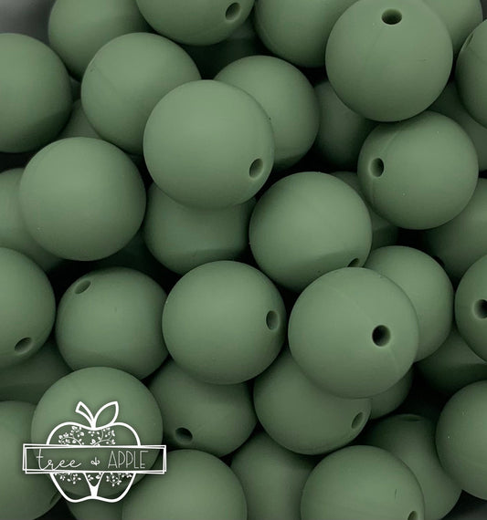 15mm Solid Sage Green Round Silicone Beads
